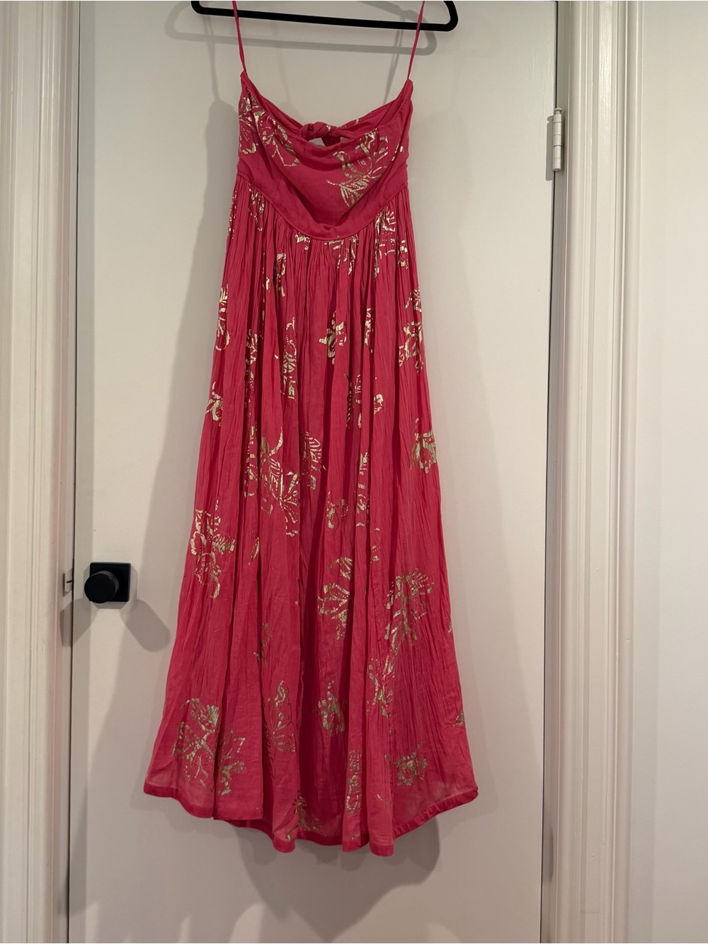 Free People Strapless Fuchsia Maxi Dress with Gold Foil Detail